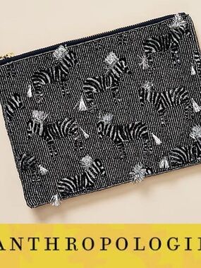 Anthropologie Black Beaded Zebra Clutch Safari Edition ❤️ NWOT